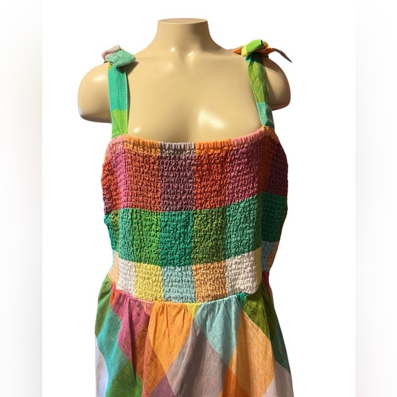 Orange and Yellow Sleeveless Sundress with Square Neck - Picture 3 of 12